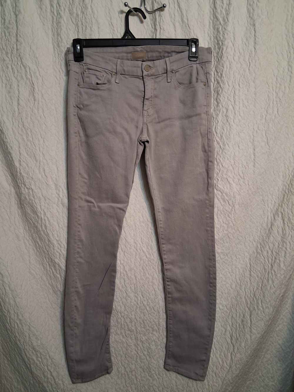 MOTHER Slim Jeans in Gray with Gold Button